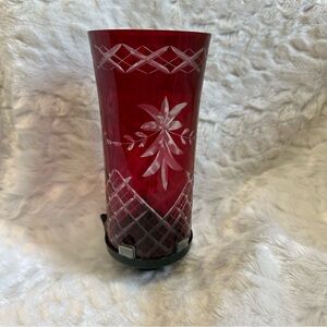 Vintage Bohemia Czech Crystal Ruby Red Cut to Clear Candle Holder Shade